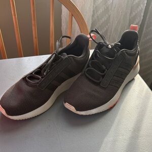 Dark gray and White Adidas Sneakers with peach Accents